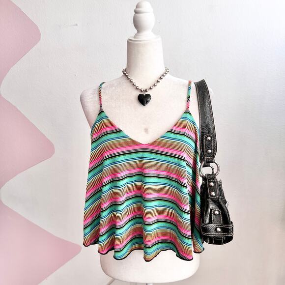 Vintage‎ Wet Seal Rainbow Striped Tank Top Y2K 2000s Indie Sleaze Festival Small - Picture 1 of 5